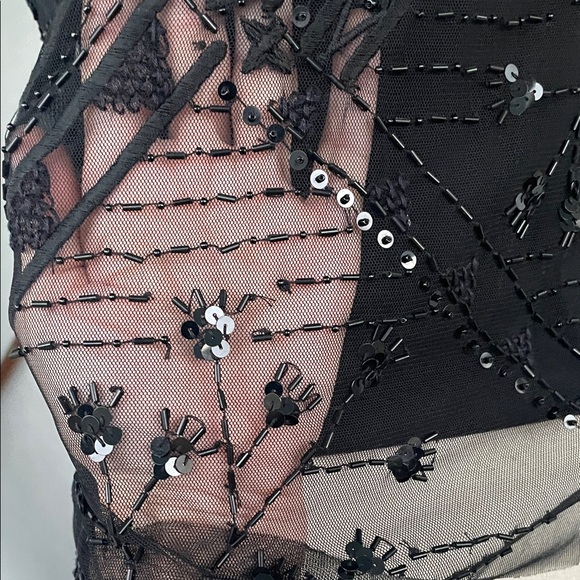 Vivienne Tam RARE Vintage Collared Halter Black Sheer Hand Sequined Womens Top 2 - Picture 5 of 12